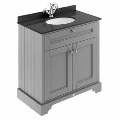 Old London 800mm Cabinet & Single Bowl Black Marble Top - Storm Grey