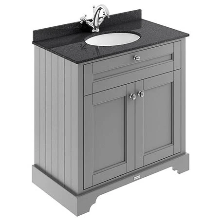 Old London 800mm Cabinet & Single Bowl Black Marble Top - Storm Grey 1 Old London 800mm Cabinet & Single Bowl Black Marble Top - Storm Grey