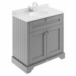 Old London 800mm Cabinet & Single Bowl White Marble Top - Storm Grey