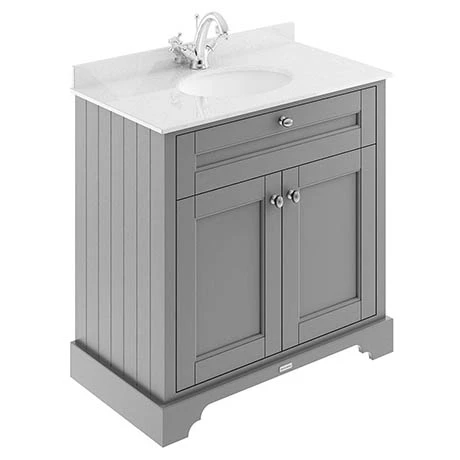 Old London 800mm Cabinet & Single Bowl White Marble Top - Storm Grey 1 Old London 800mm Cabinet & Single Bowl White Marble Top - Storm Grey