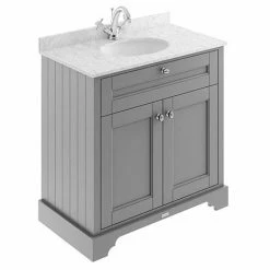 Old London 800mm Cabinet & Single Bowl Grey Marble Top - Storm Grey