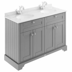 Old London 1200mm Cabinet & Double Bowl White Marble Top - Storm Grey