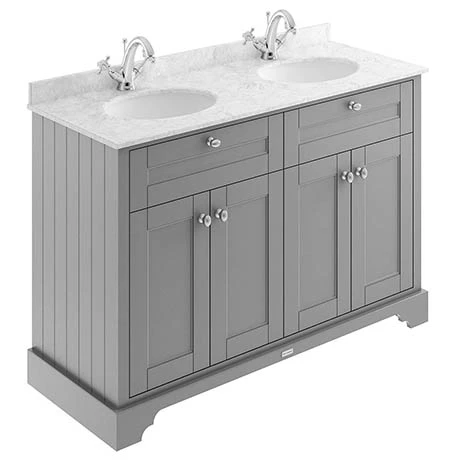 Old London 1200mm Cabinet & Double Bowl Grey Marble Top - Storm Grey 1 Old London 1200mm Cabinet & Double Bowl Grey Marble Top - Storm Grey