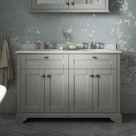 Old London 1200mm Cabinet & Double Bowl Grey Marble Top - Storm Grey 2 Old London 1200mm Cabinet & Double Bowl Grey Marble Top - Storm Grey - Image 2