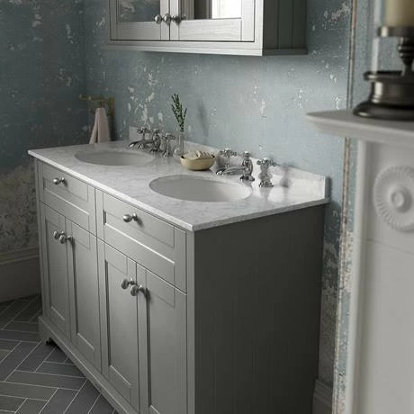 Old London 1200mm Cabinet & Double Bowl Grey Marble Top - Storm Grey 3 Old London 1200mm Cabinet & Double Bowl Grey Marble Top - Storm Grey - Image 3