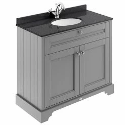 Old London 1000mm Cabinet & Single Bowl Black Marble Top - Storm Grey