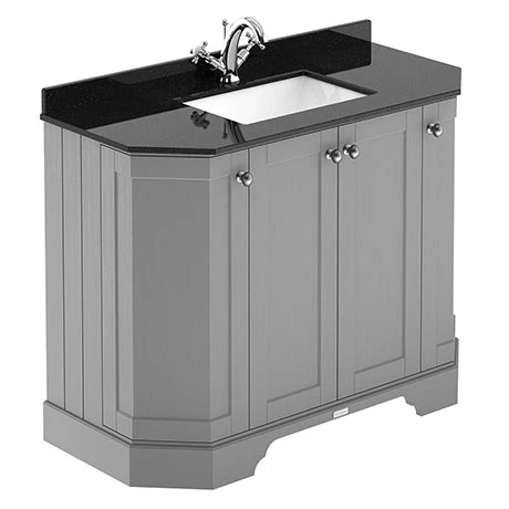 Old London Storm Grey Art Deco 1000mm Angled Cabinet With Black Marble Basin Top 1 Old London Storm Grey Art Deco 1000mm Angled Cabinet With Black Marble Basin Top