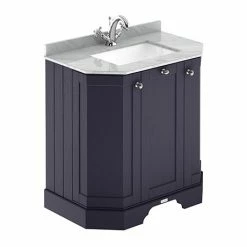 Old London Twilight Blue Art Deco 750mm Angled Cabinet With Grey Marble Basin Top
