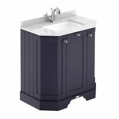 Old London Twilight Blue Art Deco 750mm Angled Cabinet With White Marble Basin Top