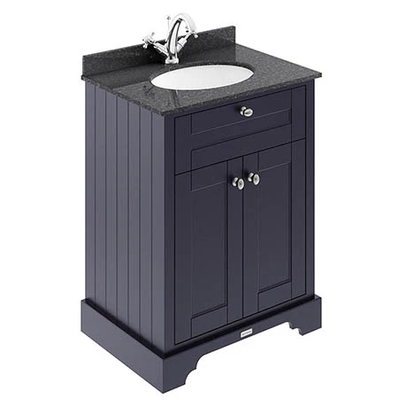 Old London 600mm Cabinet & Single Bowl Black Marble Top - Twilight Blue 1 Old London 600mm Cabinet & Single Bowl Black Marble Top - Twilight Blue