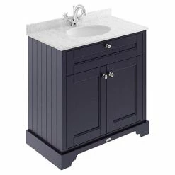 Old London 800mm Cabinet & Single Bowl Grey Marble Top - Twilight Blue