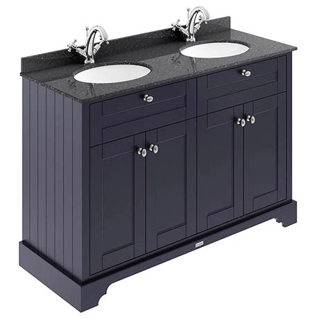Old London 1200mm Cabinet & Double Bowl Black Marble Top - Twilight Blue 1 Old London 1200mm Cabinet & Double Bowl Black Marble Top - Twilight Blue