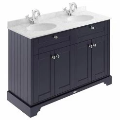 Old London 1200mm Cabinet & Double Bowl Grey Marble Top - Twilight Blue