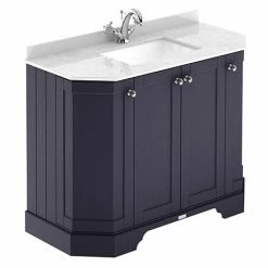 Old London Twilight Blue Art Deco 1000mm Angled Cabinet With White Marble Basin Top