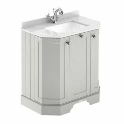 Old London Timeless Sand Art Deco 750mm Angled Cabinet With White Marble Basin Top