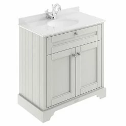 Old London 800mm Cabinet & Single Bowl White Marble Top - Timeless Sand