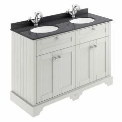Old London 1200mm Cabinet & Double Bowl Black Marble Top - Timeless Sand