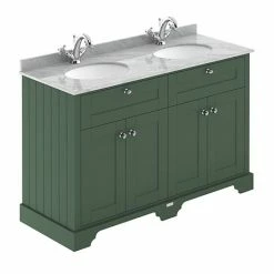 Old London 1200mm Cabinet & Double Bowl Grey Marble Top - Hunter Green