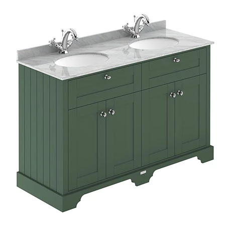 Old London 1200mm Cabinet & Double Bowl Grey Marble Top - Hunter Green 1 Old London 1200mm Cabinet & Double Bowl Grey Marble Top - Hunter Green