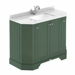 Old London Hunter Green Art Deco 1000mm Angled Cabinet With White Marble Basin Top
