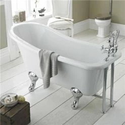 Old London - Brockley 1690 X 730 Slipper Freestanding Bath With Chrome Leg Set -Old London Shop Old London Brockley 1490 x 730 Slipper Freestanding Bath with Chrome Leg Set d2 375