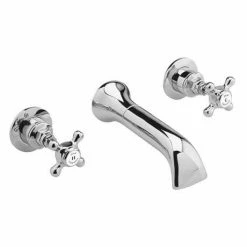 Old London - Chrome Edwardian Wall Mounted Bath Spout And Stop Taps - LDN319